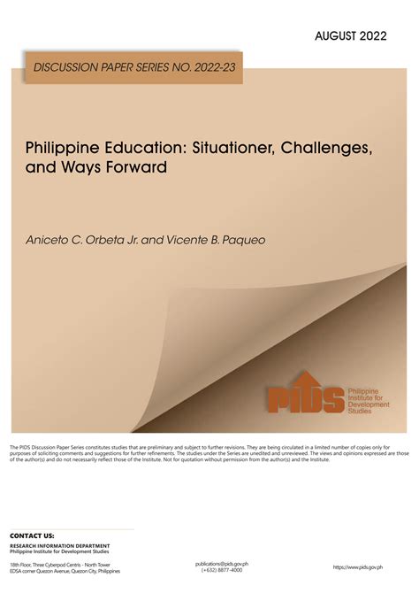 philippine institute for development studies|Philippine Education: Situationer, Challenges, and Ways Forward.
